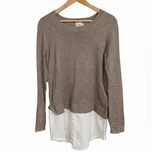 Cielo Tan Long Sleeve Top with White Hem